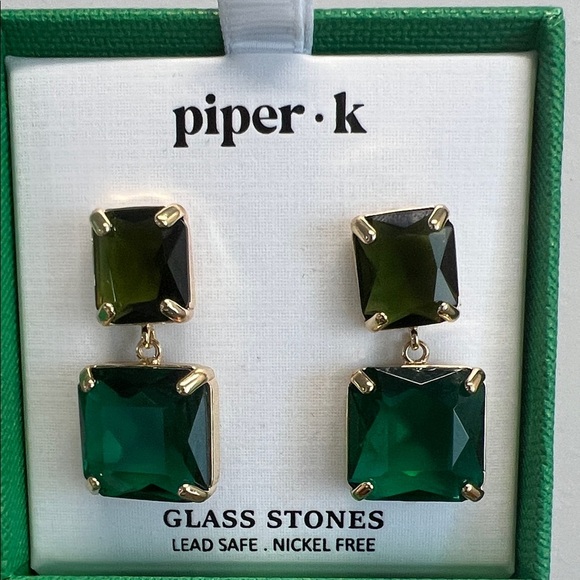 Piper K | Green Square Drop Earrings - Picture 2 of 7